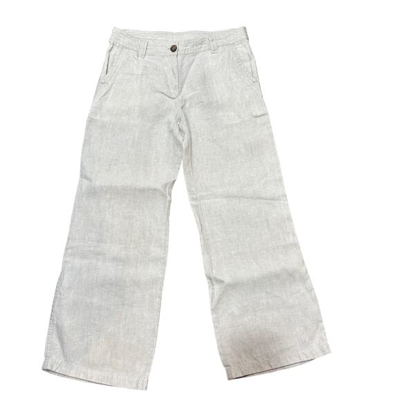 Lands' End Linen Pants Women's 6 Wide-Leg Beige Belted Mid Rise W31-32" L29" - Picture 1 of 4